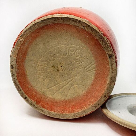 Antique Ransburg Red Asters Hand Painted Stoneware Lidded Cookie Jar/Crock - Picture 5 of 11